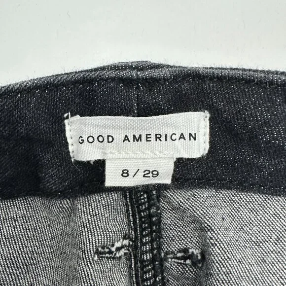 Good American Straight Raw Hem Women's size 8 Black Denim Jeans - Picture 3 of 5